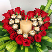 Rose Day Gift - Heart Shaped Rose And Ferrero Rocher