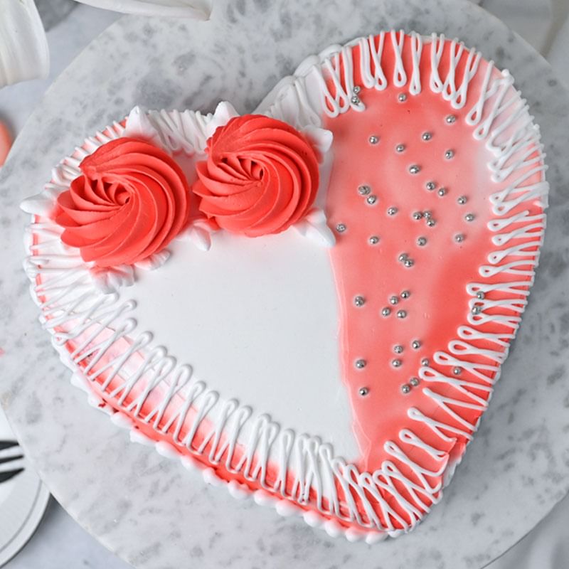 Heart Shaped Vanilla Strawberry Cake