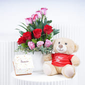 Heartfelt Blooms With Teddy N Chocolates