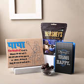 Wooden Plank With Sleek Journal N Chocolates For Fathers day