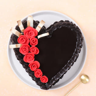 Top View Heart shaped Chocolate Cake