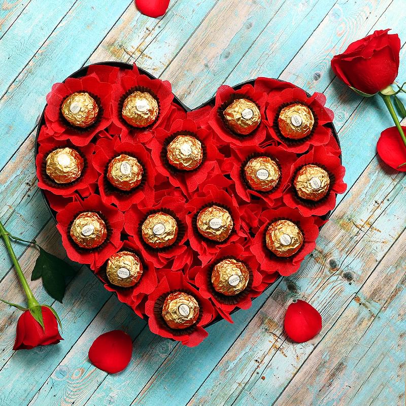 Heart Shaped Arrangement of 16 Ferrero Rochers in a Box