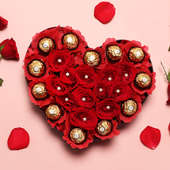 Heart Shaped Arrangement of Chocolates and Roses