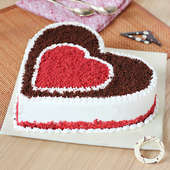Right side view of Heart shaped choco red velvet cake - A gift of Heavenly Happiness Combo