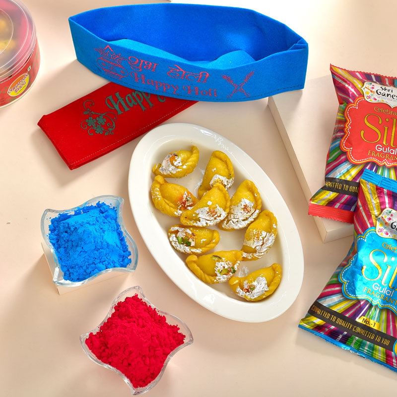 Herbal Gulal N Gujiya Holi Hamper With Cap