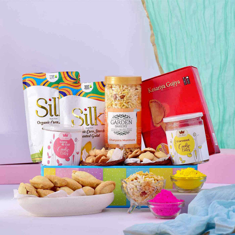 Holi Gift Set With Gulal N Gujiya N Murmura