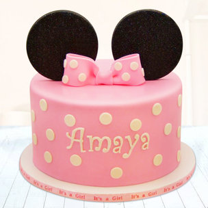 Pink minnie mouse fondant birthday cake for girls
