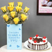 Combo of Roses and Cake for Husband
