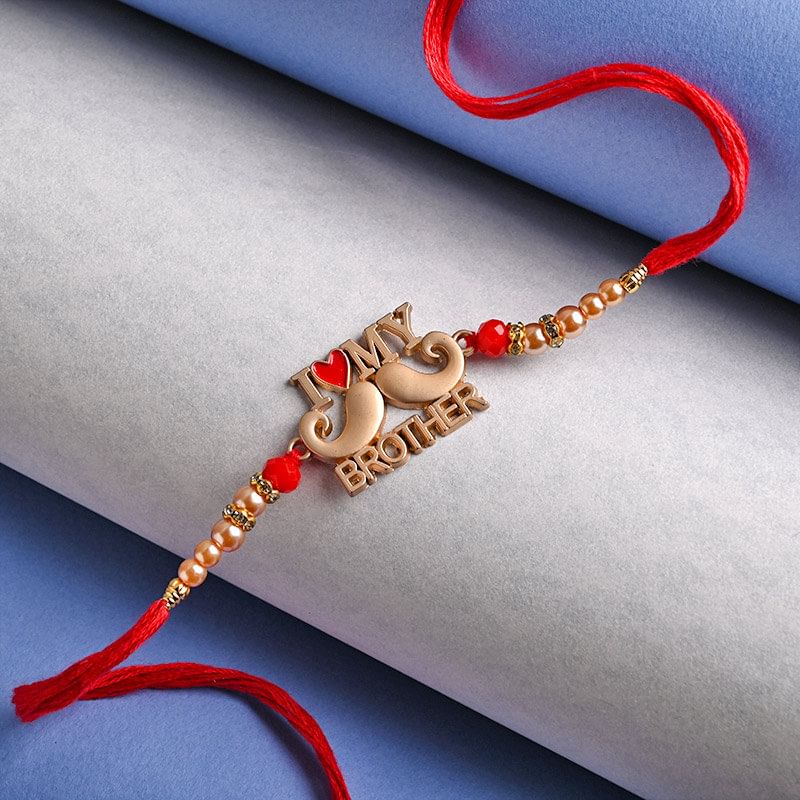 Send Designer Rakhi Online - I Heart Bro Red Rakhi