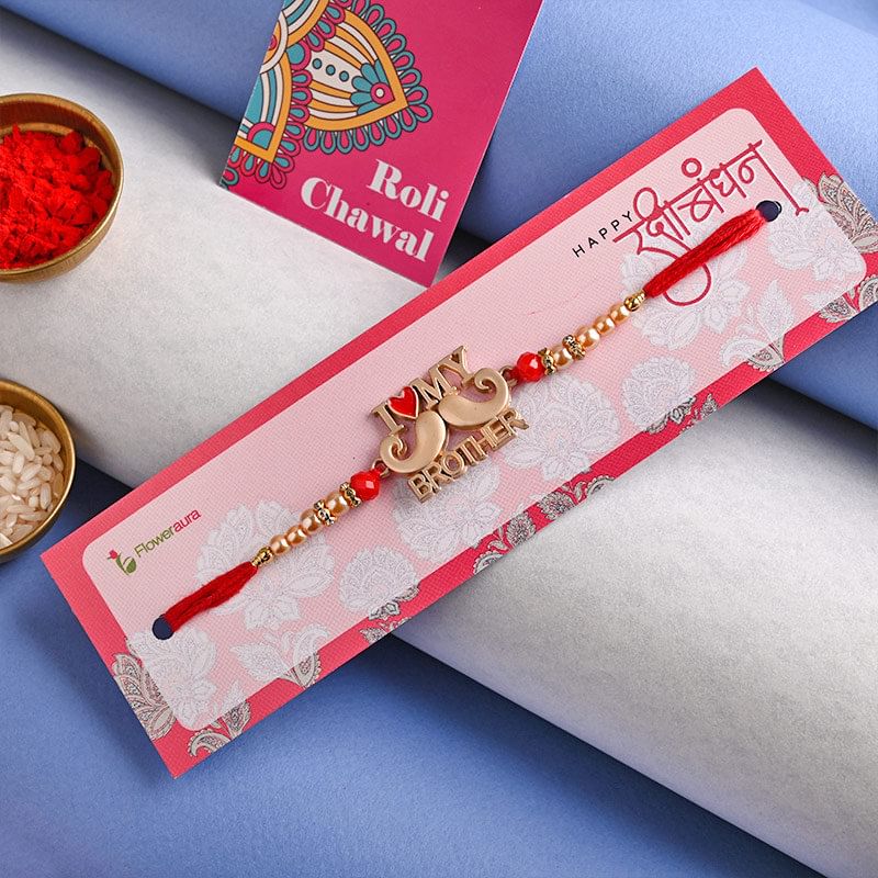 I Heart Bro Red Rakhi - Designer RakhiOnline