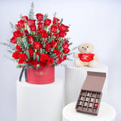 I Love You Chocolates With Blooms N Teddy
