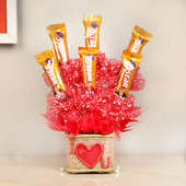 I Love You Star Combo - Bouquet of Six 5 Star Chocolates in I Love You Printed Glass Vase
