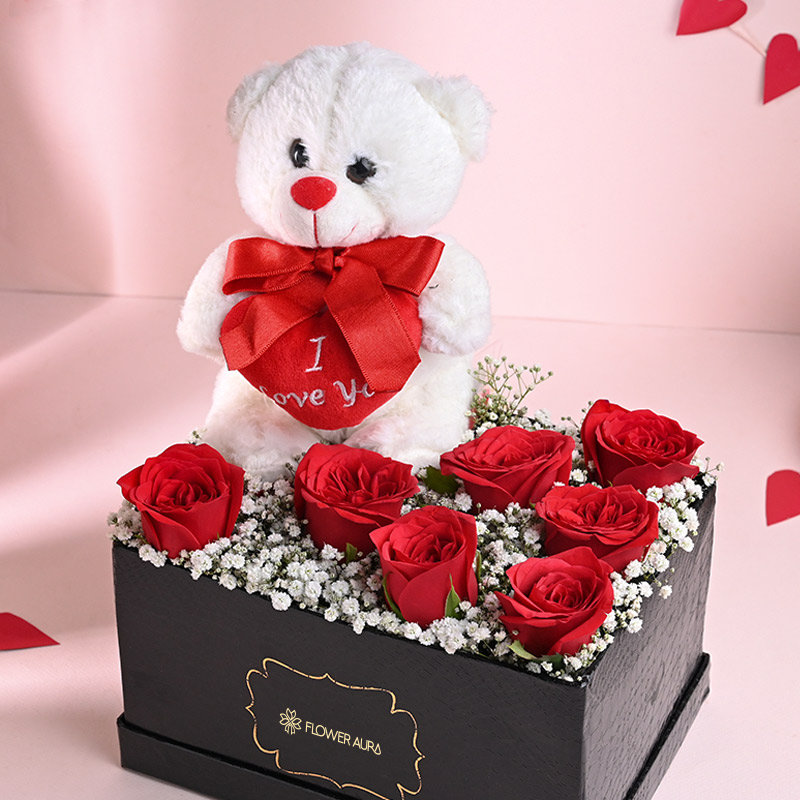 I Love You Teddy With Red Roses