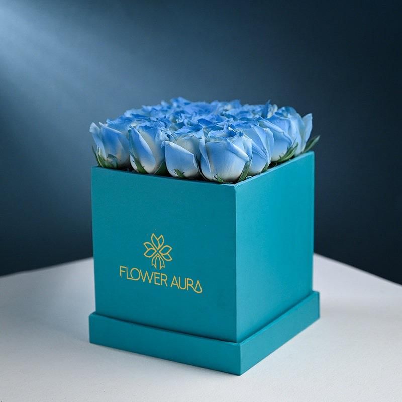 Enchanted Blue Box: Bunch of 16 White Roses with Blue Shade