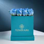 Enchanted Blue Box: Bunch of 16 White Roses with Blue Shade