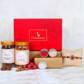 Ik Onkar Rakhi Signature Box - One Divine Rakhi with Complimentary Roli and Chawal and Roasted Almonds and Chocolate Cookies and One Floweraura Signature Box