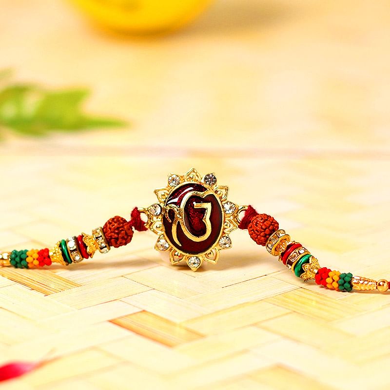 Ik Onkar Rudraksha Rakhi - One Divine Rakhi and Complimentary Roli Chawal