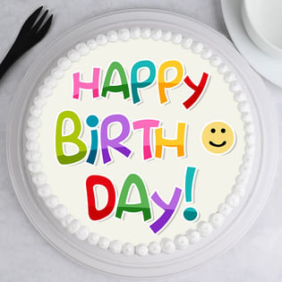 Illustrated Happy Birthday Cake - Top View