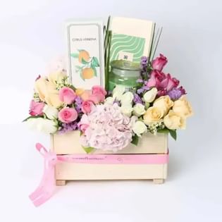 Coloufrul Blossoms With Gourmet Treats N Candle