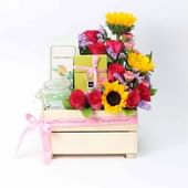 Elegant Blooms With Chocolates N Scented Candle
