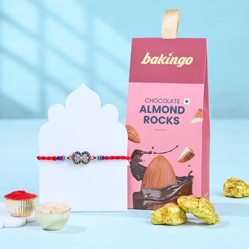 Sparkling Floral Rakhi With Almond Rocks-Overseas
