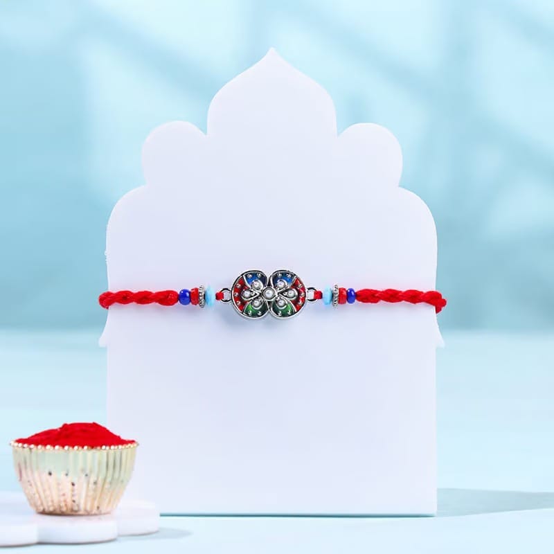 Sparkling Floral Rakhi With Almond Rocks-Overseas