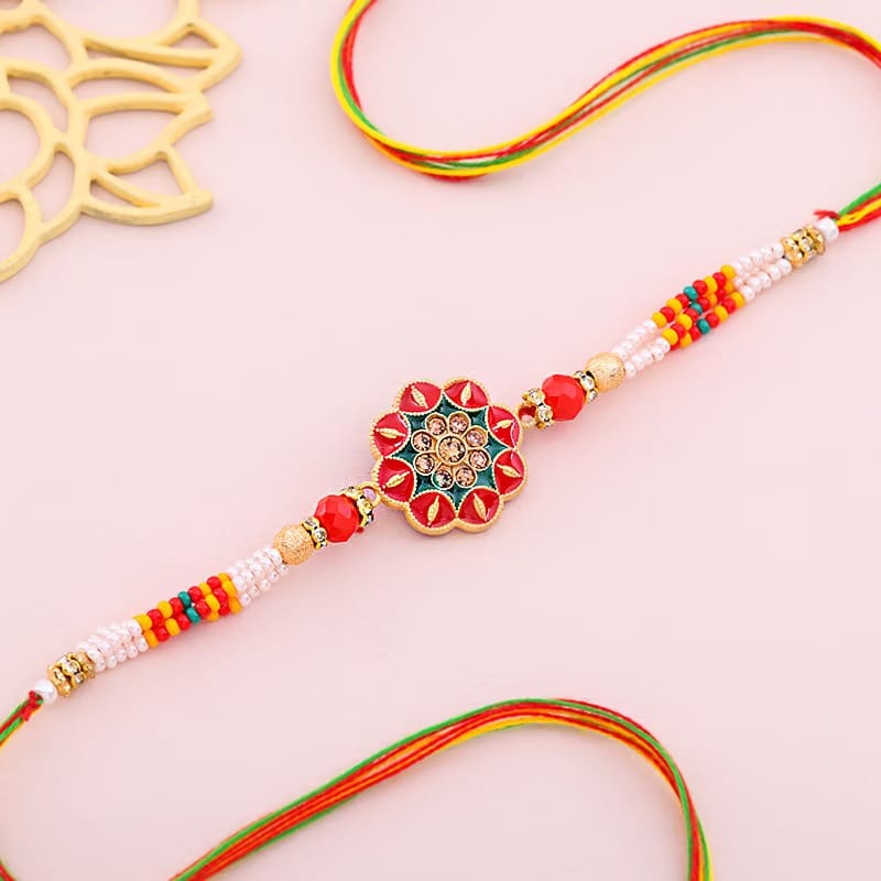 Vibrant Floral Rakhi With Chocolates
