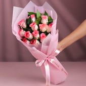 12 Pink Roses Bunch