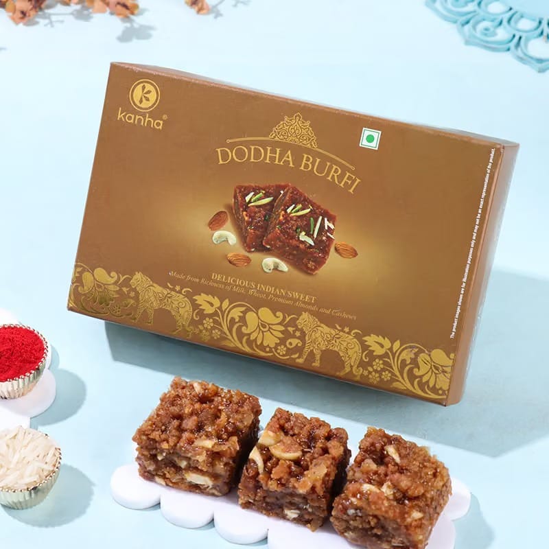 Pearl Evil Eye Rakhi With Dodha Burfi