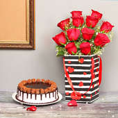 Anniversary Combo of Red Roses in a Box with Cake