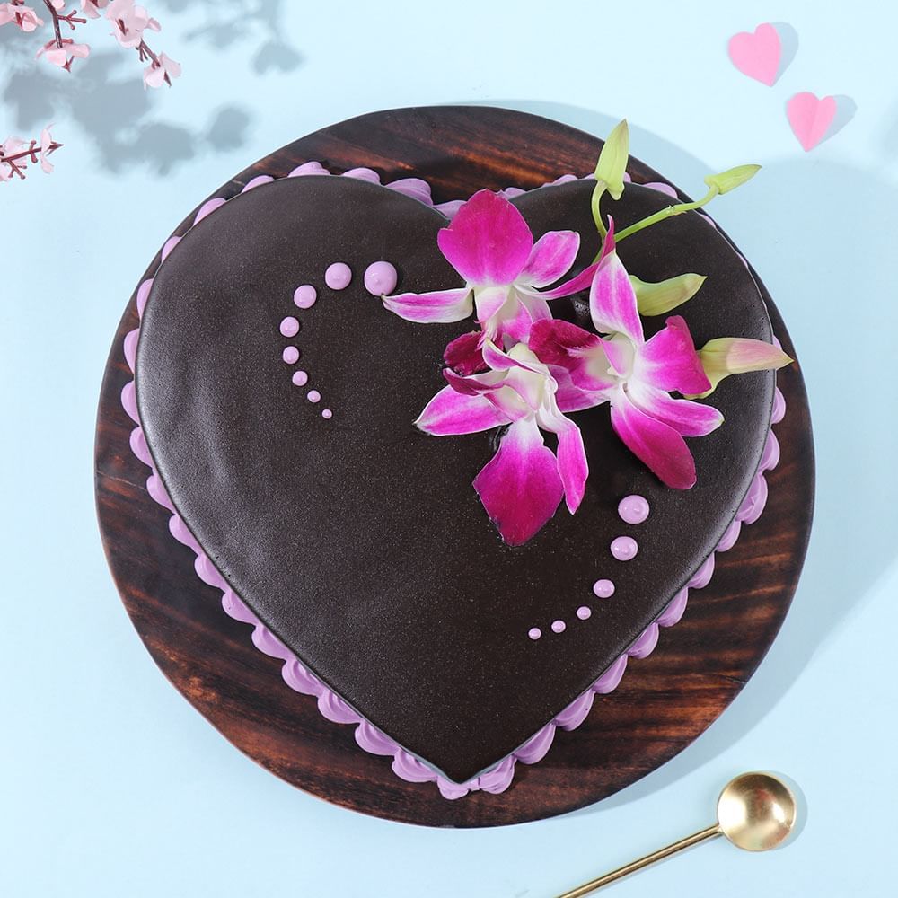 Indulging Choco Heart Cake- Top View