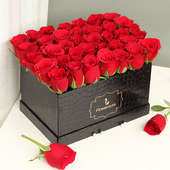 Red Roses Arrangement in a Black Flower Box
