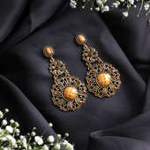Intricate Brown Stone Floral Earrings for Her