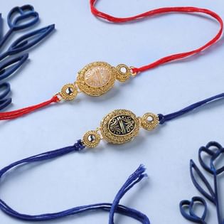 Set of 2 Gold Toned Metal Charm Rakhi