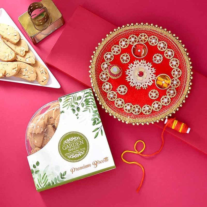 Intricate Work Bhai Dooj Pooja Thali N Almonds Biscotti