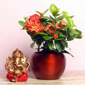 Ixora Plant and Ganesh idol Combo