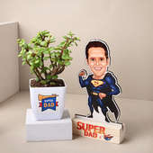Jade Plant And Super Dad Caricature Combo