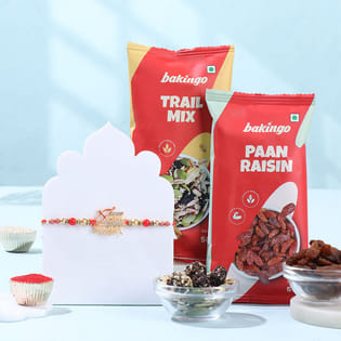 Jai Shree Ram Rakhi With Trail Mix N Raisins