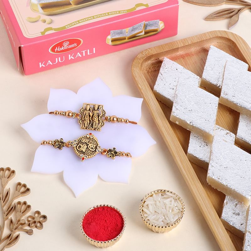 Jai Shri Ram Divine Rakhis With Kaju Katli