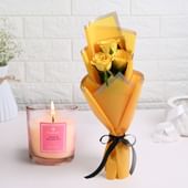 Joyful Yellow Roses With Scented Candle