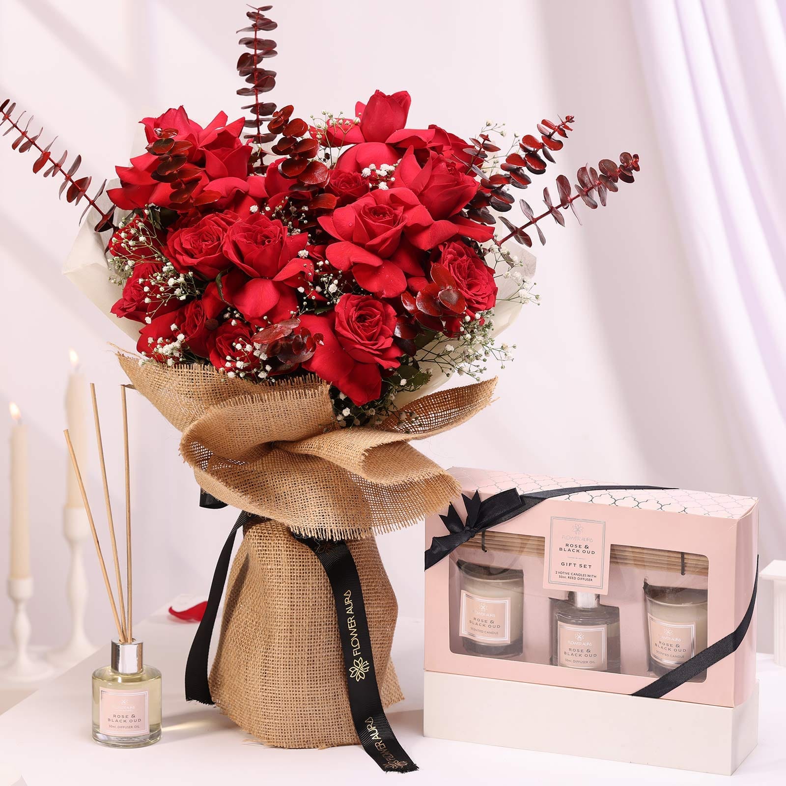 Jute Wrapped Roses N Diffuser Combo