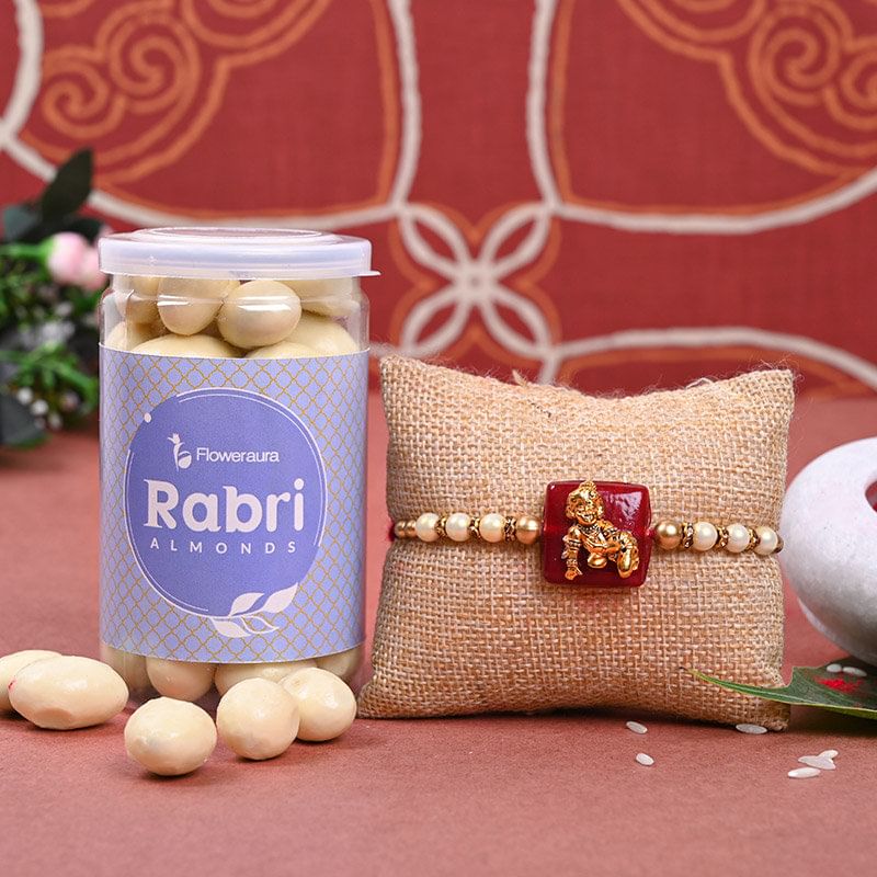 Combo of One Designer Kanha Rakhi with Rabhi Almonds