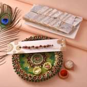 Kaju Barfi With Thali N Rudraksha Rakhi
