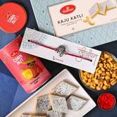 Order Divine rakhi for Brother with Sweets - Pure Khoya Kaju Katlis N Crunchy Corn Nuts With Ganesha Rakhi