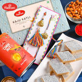 Buy Lumba Rakhi Online For Bhaiya bhabhiwith Sweets - Delicious Kaju Katli n Corn Nut With Colourful Bhaiya Bhabhi Rakhi
