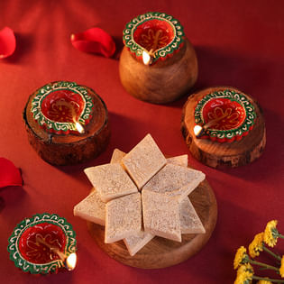 Kaju Katli N Diyas Festive Combo