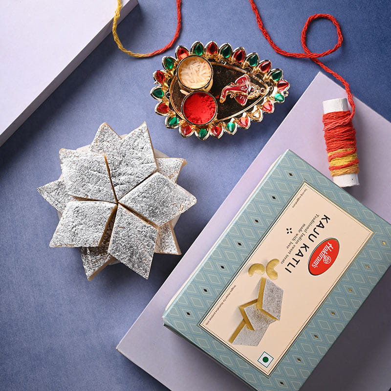 Kaju Katli N Ganesha Tilak Thali - Bhai Dooj Tikka Gift