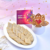 Kaju Katli N Lotus Diya Diwali Gift Combo