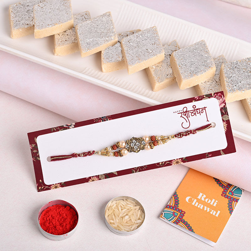 Single Designer Rakhi With Kaju Katli 