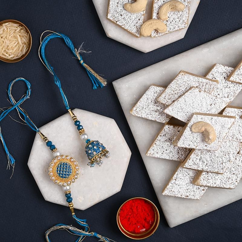 Kaju Katli With Meenakari Bhai Bhabhi Rakhi - Rakhis to USA